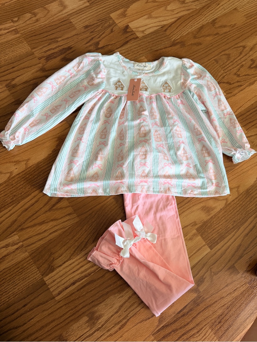 Gingerbread House Ruffle Outfit - Pink Kids Matching Set